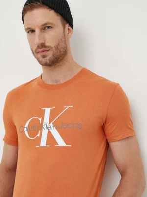 Calvin Klein Jeans t-shirt bawełniany kolor pomarańczowy z nadrukiem