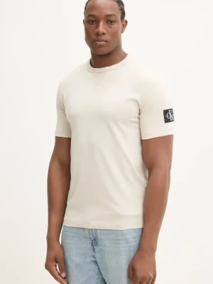 Calvin Klein Jeans t-shirt bawełniany męski kolor beżowy gładki J30J323484