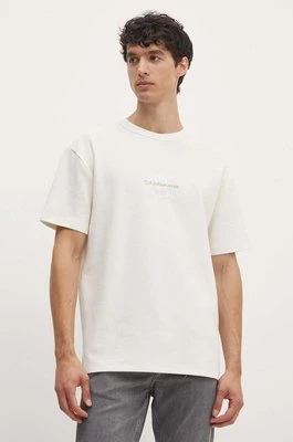 Calvin Klein Jeans t-shirt bawełniany męski kolor beżowy z aplikacją J30J325645