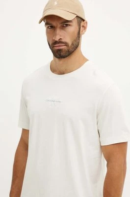 Calvin Klein Jeans t-shirt bawełniany męski kolor beżowy z aplikacją J30J325649