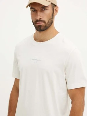 Calvin Klein Jeans t-shirt bawełniany męski kolor beżowy z aplikacją J30J325649