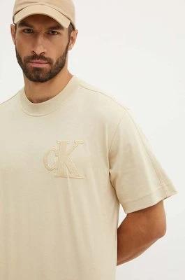 Calvin Klein Jeans t-shirt bawełniany męski kolor beżowy z aplikacją J30J325657