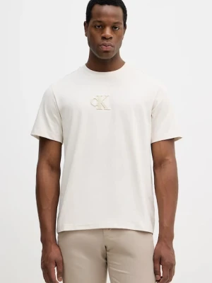 Calvin Klein Jeans t-shirt bawełniany męski kolor beżowy z aplikacją LV04RD253G