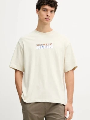 Calvin Klein Jeans t-shirt bawełniany męski kolor beżowy z aplikacją LV04RD808G