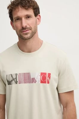 Calvin Klein Jeans t-shirt bawełniany męski kolor beżowy z nadrukiem J30J326865