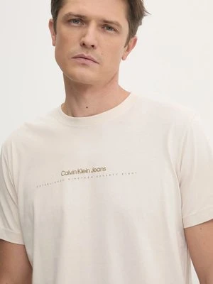 Calvin Klein Jeans t-shirt bawełniany męski kolor beżowy z nadrukiem J30J327075