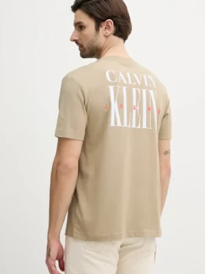 Calvin Klein Jeans t-shirt bawełniany męski kolor beżowy z nadrukiem J30J327473