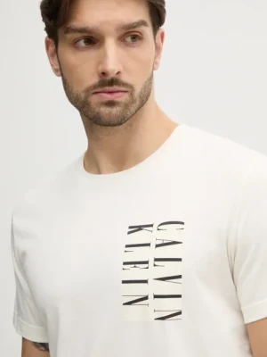 Calvin Klein Jeans t-shirt bawełniany męski kolor beżowy z nadrukiem J30J327474