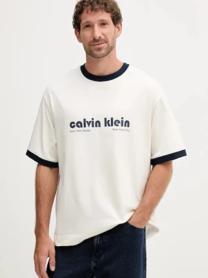 Calvin Klein Jeans t-shirt bawełniany męski kolor beżowy z nadrukiem LV04RC244G