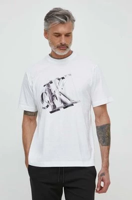 Calvin Klein Jeans t-shirt bawełniany męski kolor biały z nadrukiem J30J325201