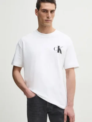 Zdjęcie produktu Calvin Klein Jeans t-shirt bawełniany męski kolor biały z nadrukiem J30J327475