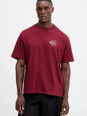 Calvin Klein Jeans t-shirt bawełniany męski kolor bordowy z aplikacją LV04RC856G