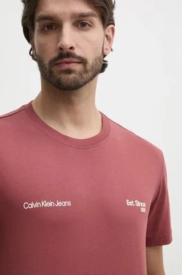 Calvin Klein Jeans t-shirt bawełniany męski kolor bordowy z nadrukiem J30J326867