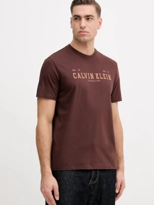 Calvin Klein Jeans t-shirt bawełniany męski kolor brązowy z nadrukiem LV14RE817G