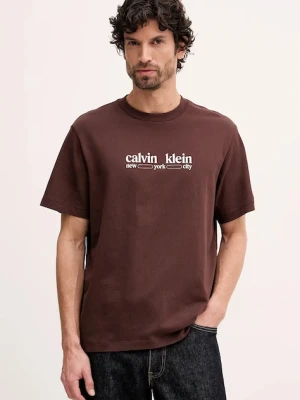 Calvin Klein Jeans t-shirt bawełniany męski kolor brązowy z nadrukiem LV14RE831G