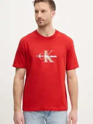 Calvin Klein Jeans t-shirt bawełniany męski kolor czerwony z nadrukiem J30J327471