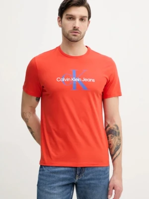 Calvin Klein Jeans t-shirt bawełniany męski kolor czerwony z nadrukiem LV040EM286