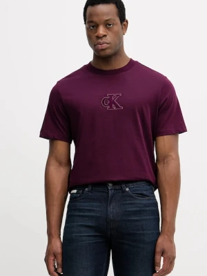 Calvin Klein Jeans t-shirt bawełniany męski kolor fioletowy z aplikacją LV04RD253G