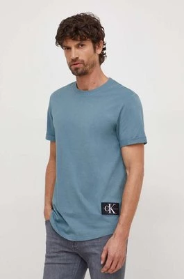 Calvin Klein Jeans t-shirt bawełniany męski kolor niebieski z aplikacją