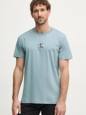 Calvin Klein Jeans t-shirt bawełniany kolor niebieski z aplikacją J30J325649