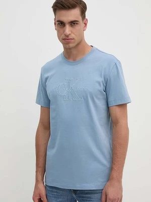 Calvin Klein Jeans t-shirt bawełniany męski kolor niebieski z aplikacją J30J325916