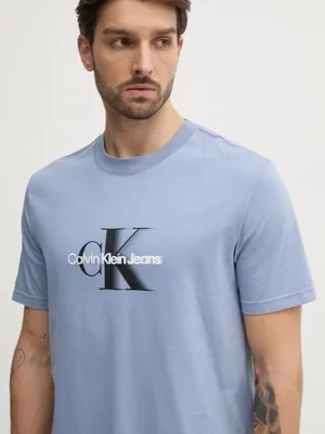 Calvin Klein Jeans t-shirt bawełniany męski kolor niebieski z nadrukiem J30J327471