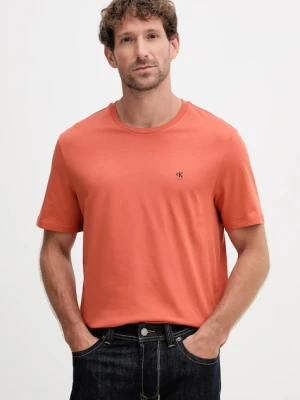 Calvin Klein Jeans t-shirt bawełniany męski kolor pomarańczowy gładki LV040HM265