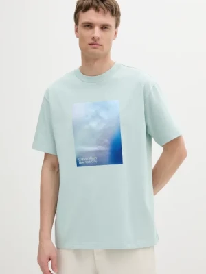 Calvin Klein Jeans t-shirt bawełniany męski kolor turkusowy z nadrukiem LV04RAB811