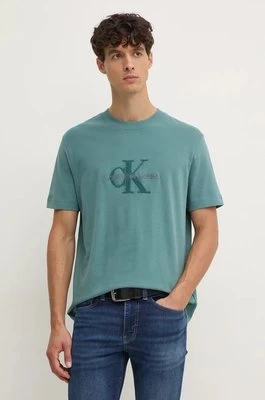 Calvin Klein Jeans t-shirt bawełniany męski kolor zielony z aplikacją J30J326158