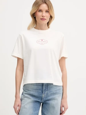 Calvin Klein Jeans T-shirt damski bawełniany beżowy