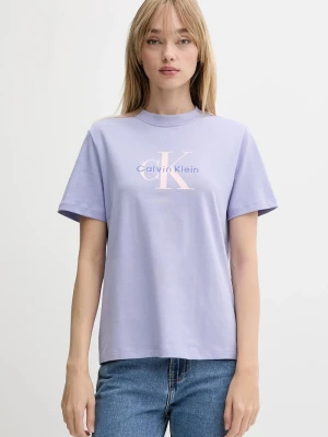 Calvin Klein Jeans t-shirt damski bawełniany fioletowy