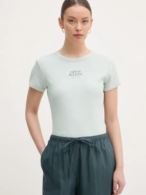 Calvin Klein Jeans T-shirt damski bawełniany z elastanem turkusowy