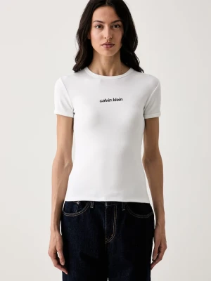 Calvin Klein Jeans T-shirt damski bawełniany z elastanem biały