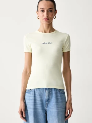 Calvin Klein Jeans T-shirt damski bawełniany z elastanem żółty