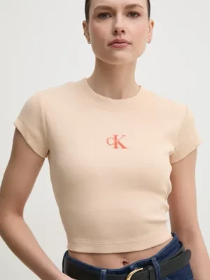 Calvin Klein Jeans t-shirt damski kolor beżowy LV047AB802