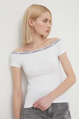 Calvin Klein Jeans t-shirt damski kolor biały dekolt hiszpański