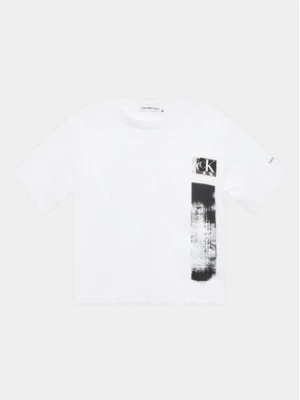 Calvin Klein Jeans T-Shirt Glitched Monogram IB0IB01767 Biały Regular Fit