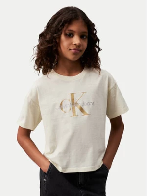 Calvin Klein Jeans T-Shirt Glitter Monogram IG0IG02529 Écru Boxy Fit