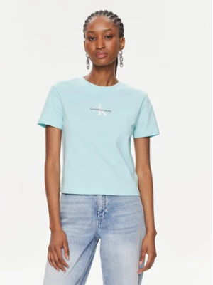 Calvin Klein Jeans T-Shirt Monologo Baby Tee J20J223113 Niebieski Slim Fit