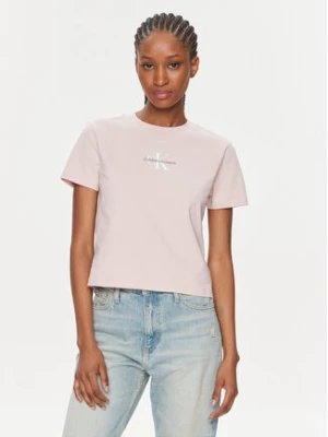 Calvin Klein Jeans T-Shirt Monologo Baby Tee J20J223113 Różowy Slim Fit