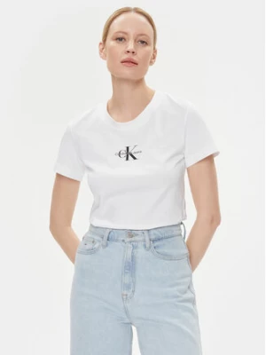 Calvin Klein Jeans T-Shirt Monologo J20J222564 Biały Slim Fit