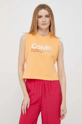 Calvin Klein Jeans top bawełniany kolor pomarańczowy
