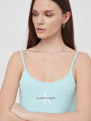 Calvin Klein Jeans top damski kolor turkusowy