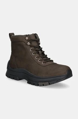 Calvin Klein Jeans trapery skórzane HYBRID WP BOOT LACEUP REBELLIOUS męskie kolor brązowy YM0YM01077