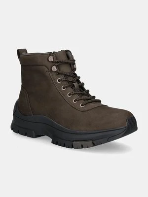 Calvin Klein Jeans trapery skórzane HYBRID WP BOOT LACEUP REBELLIOUS męskie kolor brązowy YM0YM01077