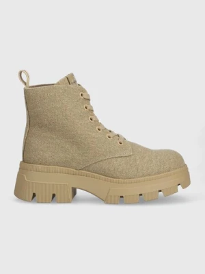 Calvin Klein Jeans workery CHUNKY COMBAT LACEUP damskie kolor beżowy na płaskim obcasie YW0YW01239