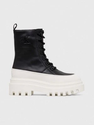 Calvin Klein Jeans workery skórzane FLATFORM LACE UP BOOT LTH damskie kolor czarny na platformie YW0YW01110