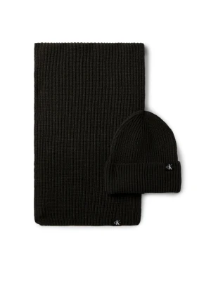 Calvin Klein Jeans Zestaw Szalik i Czapka Monogram Rib Scarf Beanie Set IU0IU00638 Czarny