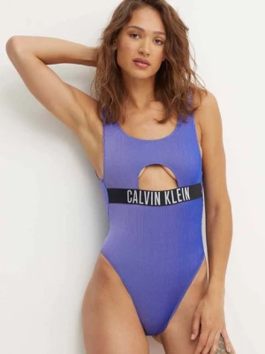 Calvin Klein jednoczęściowy strój kąpielowy kolor niebieski miękka miseczka KW0KW02640