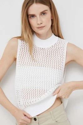Calvin Klein kamizelka bawełniana kolor biały lekki z półgolfem
